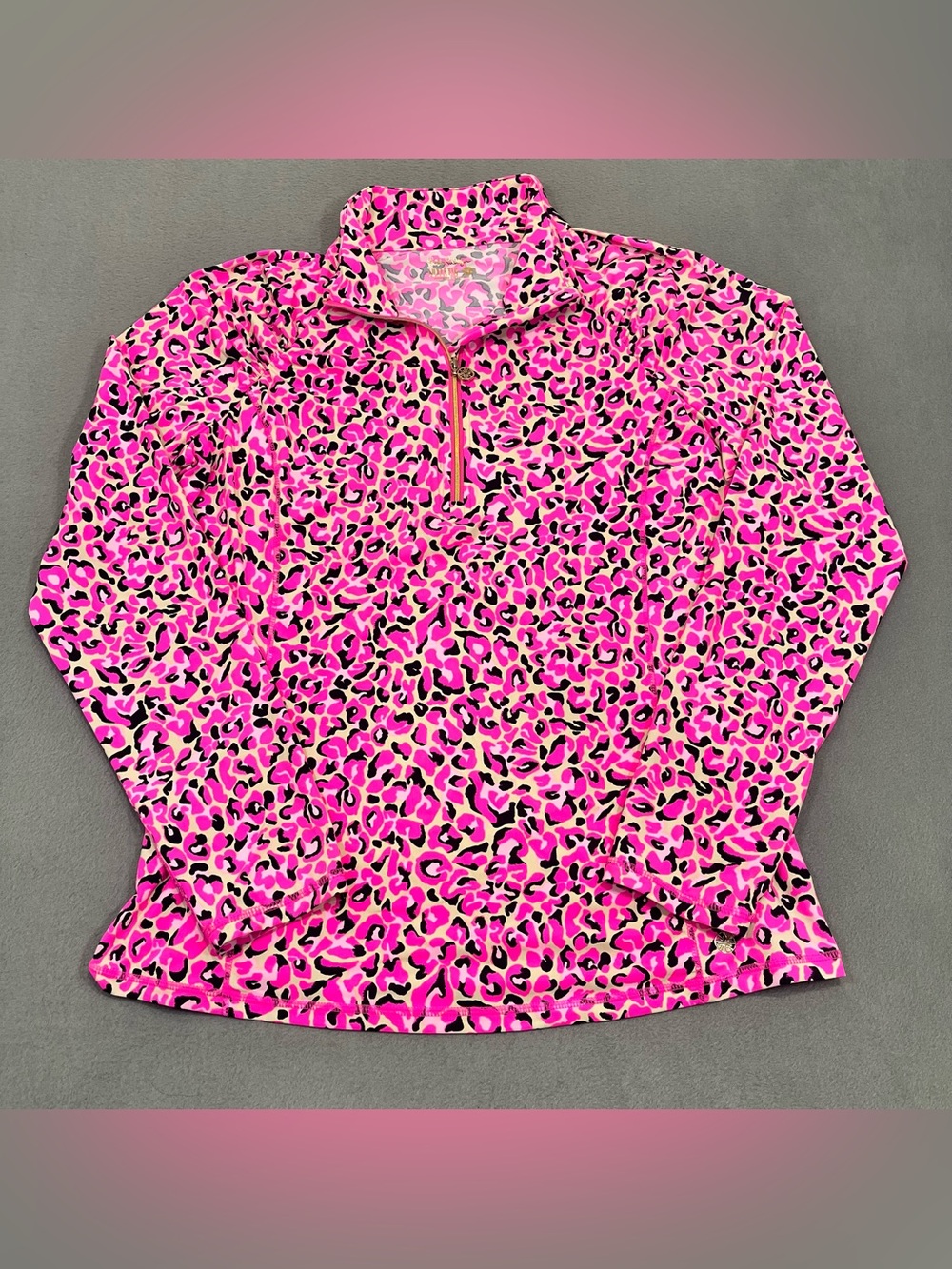 Lilly Pulitzer Justine Pullover Luxletic 1/2 Zip Pink Leopard Women’s XL Stretch